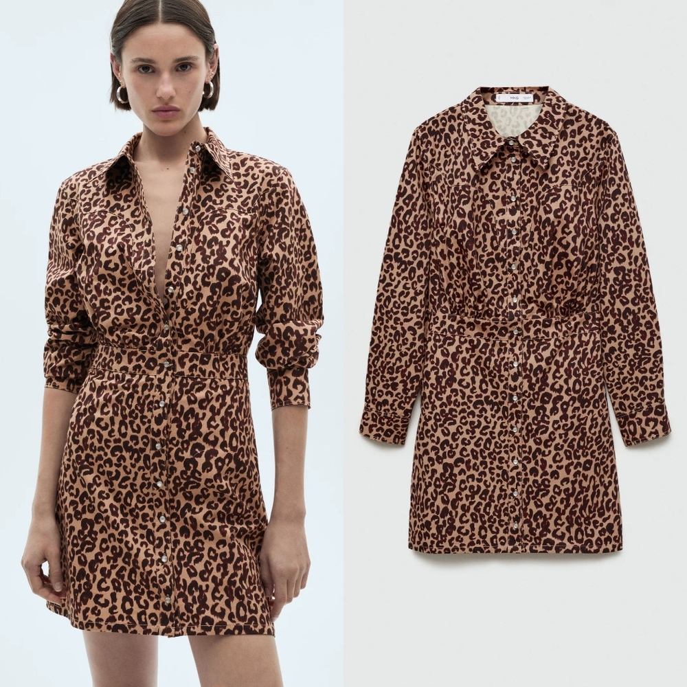 MANGO Leopard Shirt Dress